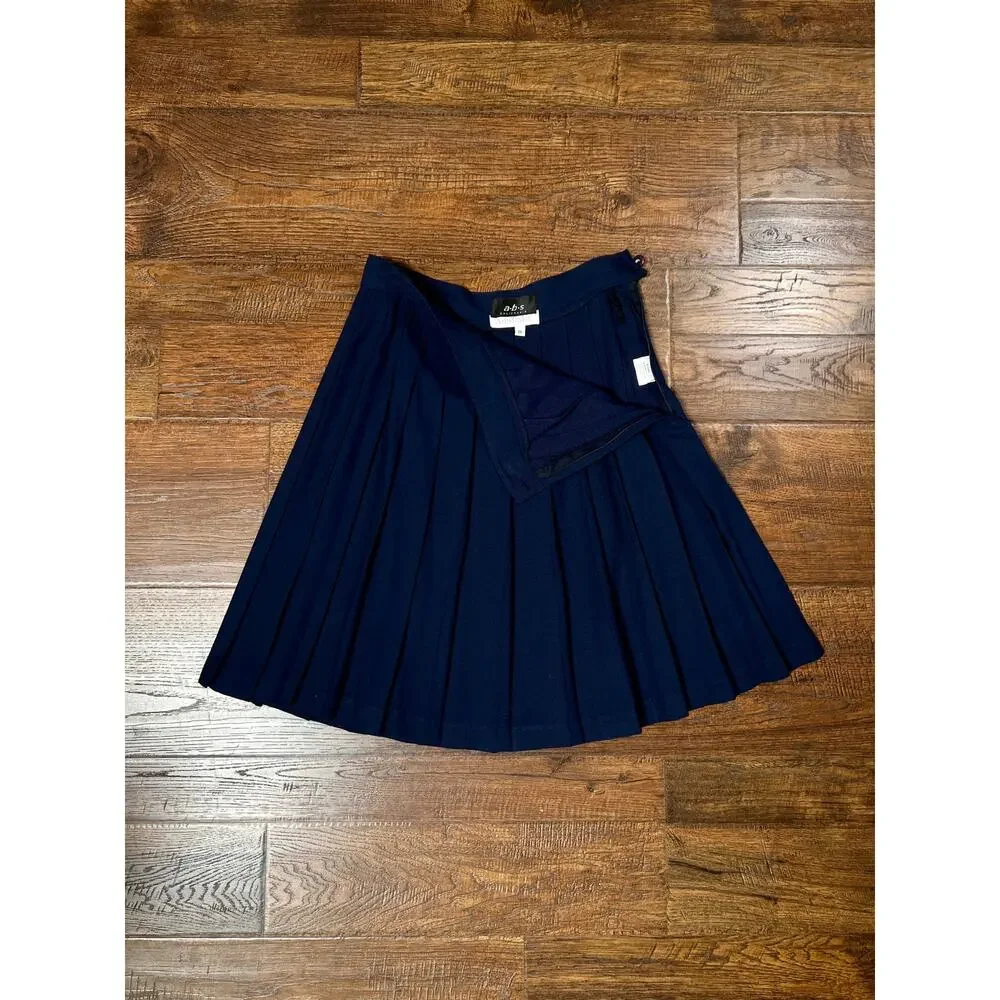 Vintage Ann Taylor A.B.S. Short Midi Skirt - Pleated Navy Blue - Size Medium